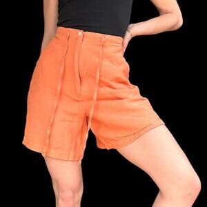 High waisted pastel orange linen-feeling lightweight shorts